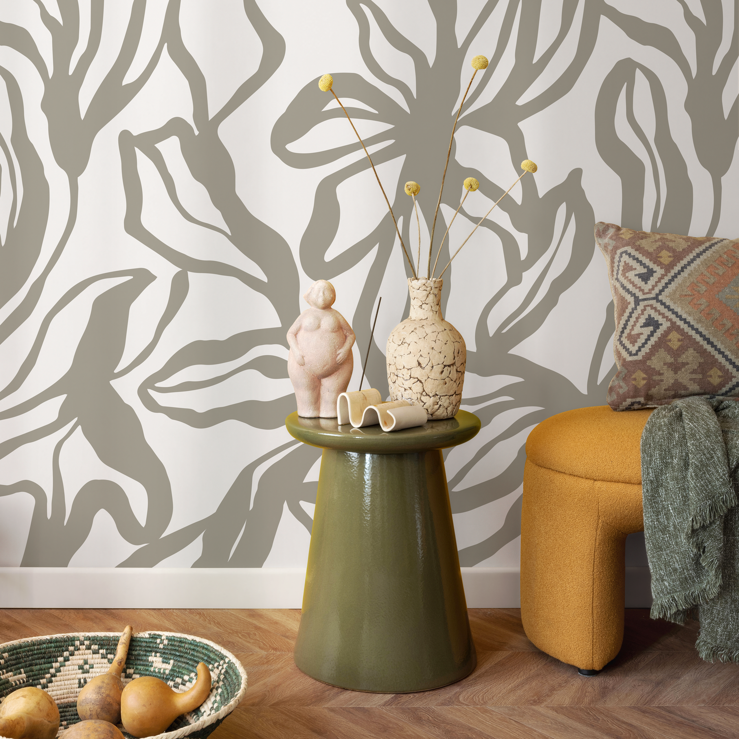 Papel pintado floral abstracto gris / Papel pintado autoadhesivo, papel pintado extraíble, decoración del hogar, arte de pared, decoración de habitaciones - D287