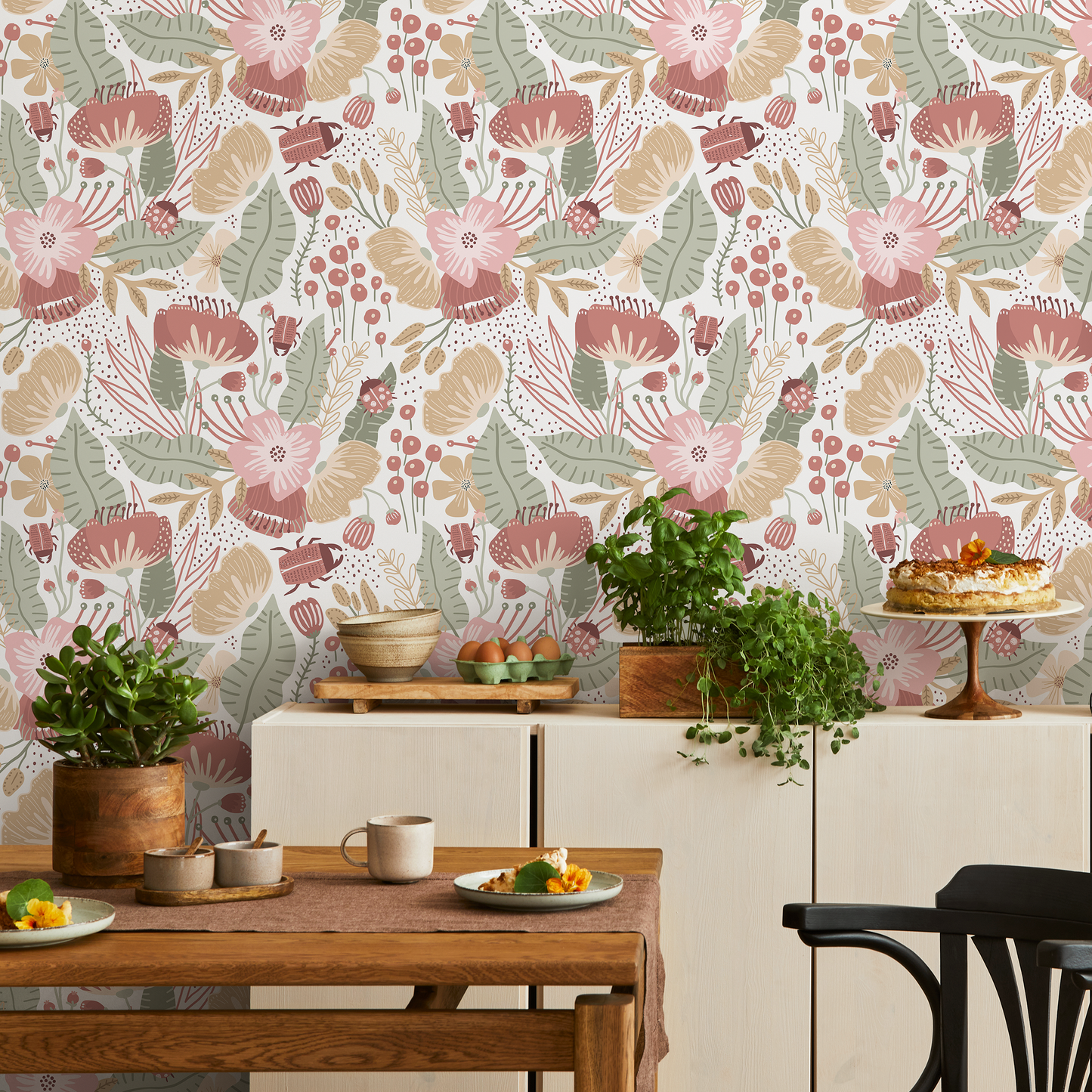 Papier peint Boho Floral Garden / Papier peint autocollant Papier peint amovible Décoration d'intérieur Art mural Décoration murale Décoration de chambre - D312