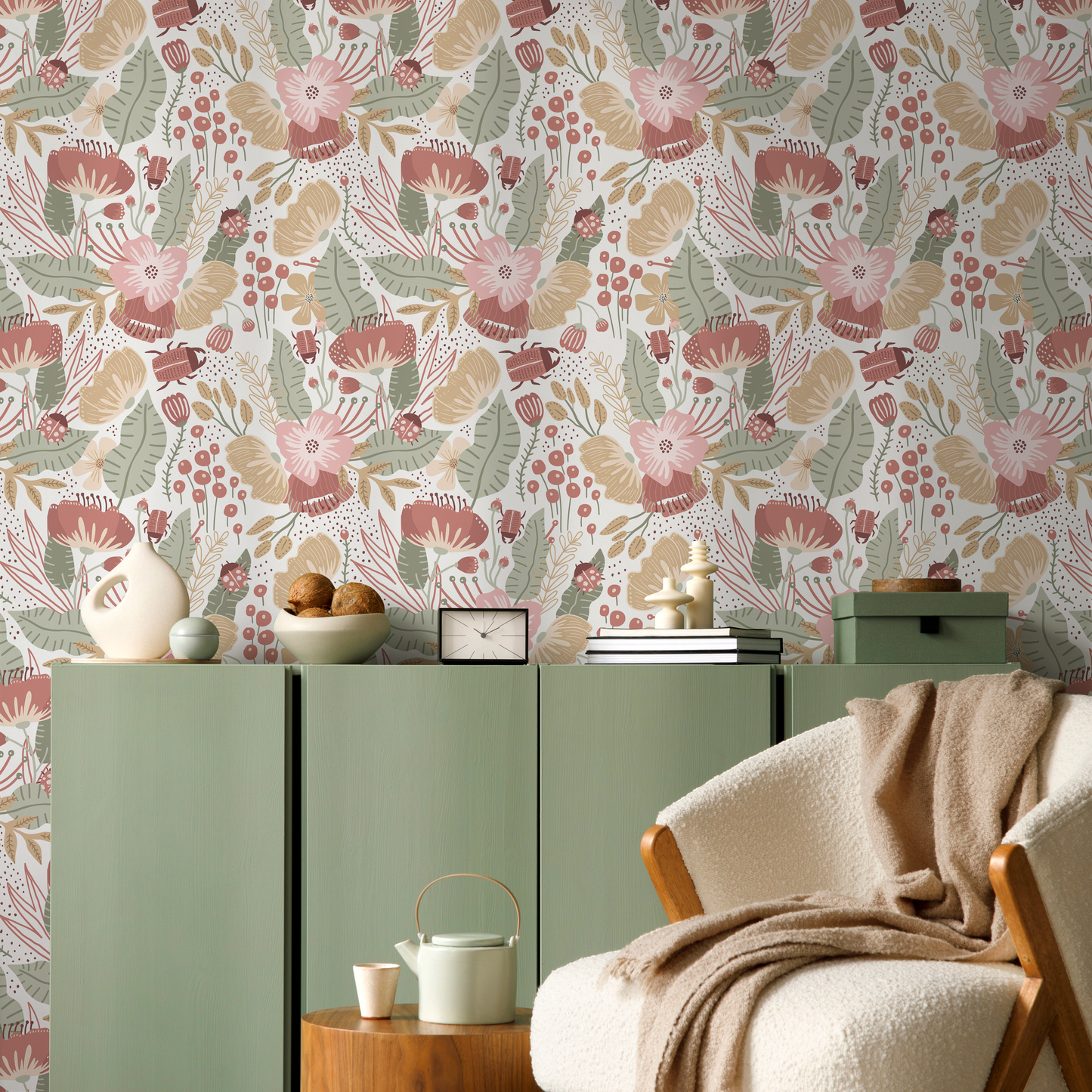 Papier peint Boho Floral Garden / Papier peint autocollant Papier peint amovible Décoration d'intérieur Art mural Décoration murale Décoration de chambre - D312