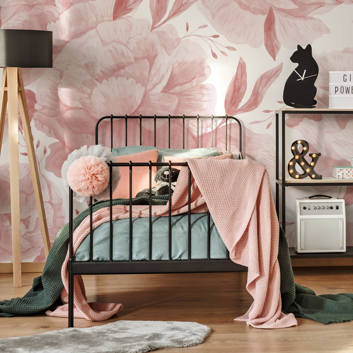 Papier peint mural à motifs de roses roses / Papier peint autocollant amovible Décoration d'intérieur Art mural Décoration murale Décoration de chambre - D323