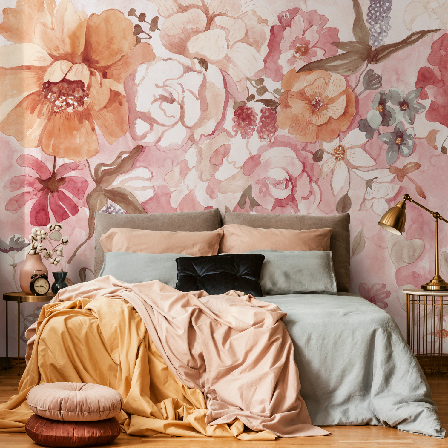 Papel pintado de jardín de peonías y rosas / Papel pintado autoadhesivo / Papel pintado removible / Decoración del hogar / Arte de pared / Decoración de habitaciones - D326