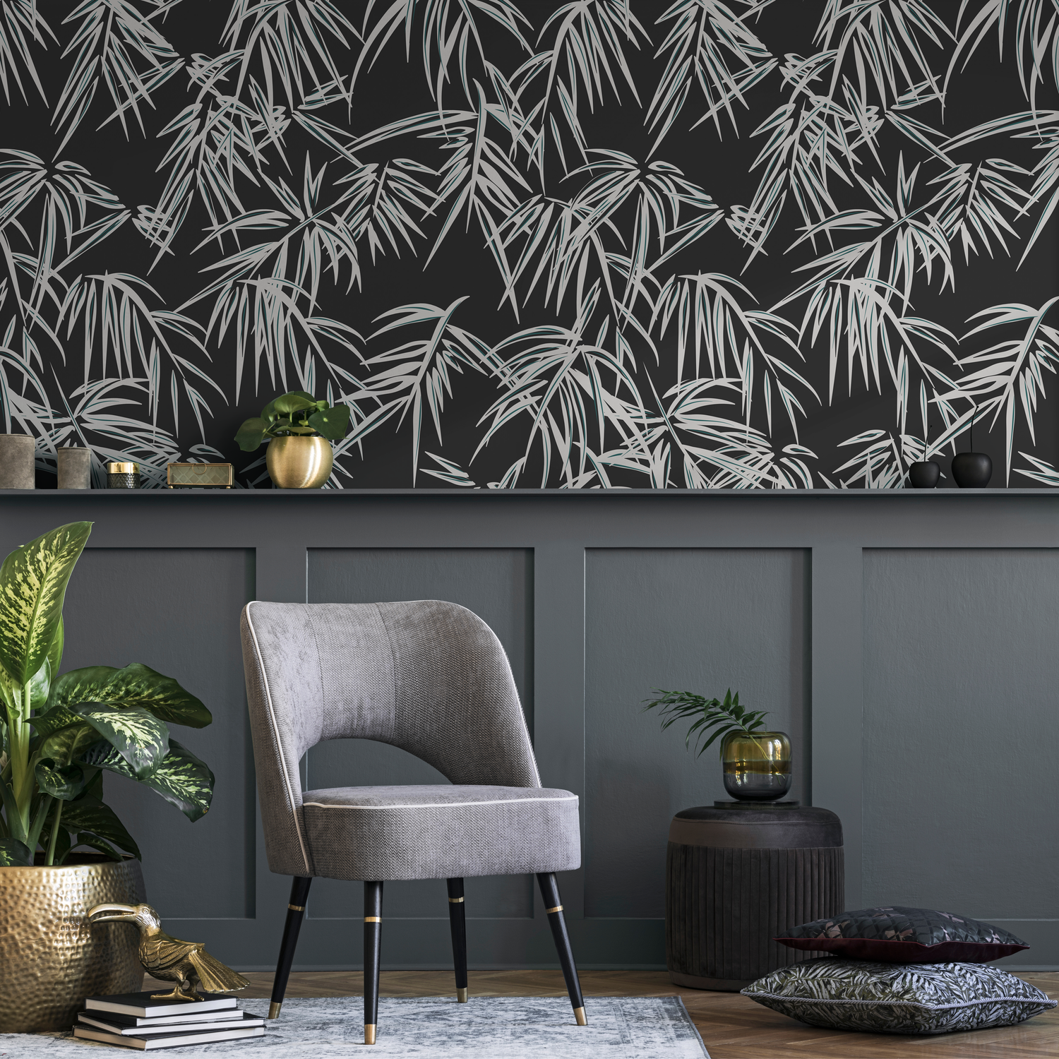Papier peint tropical foncé / Papier peint autocollant Papier peint amovible Décoration d'intérieur Art mural Décoration murale Décoration de chambre - D336