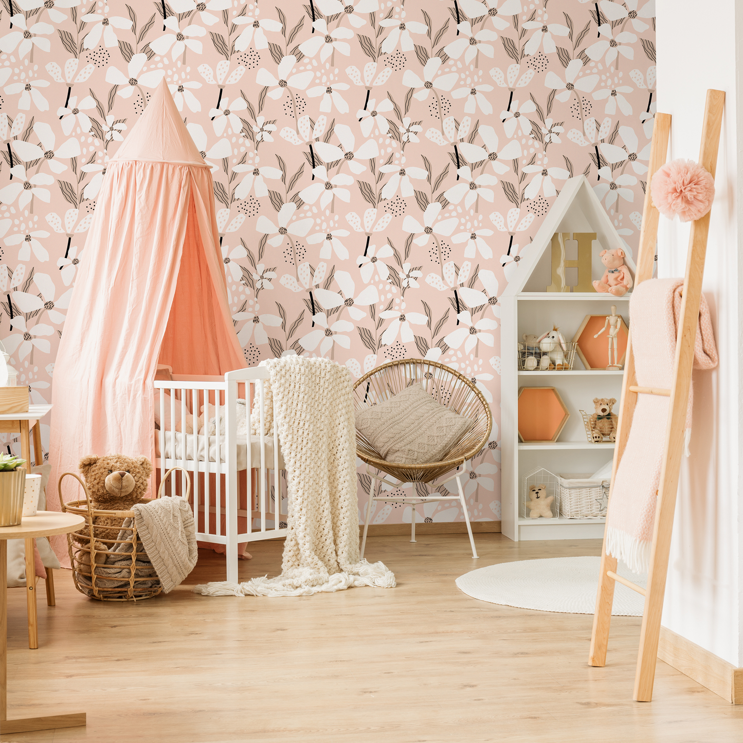 Pink Abstract Floral Wallpaper / Peel and Stick Wallpaper Removable Wallpaper Home Decor Wall Art Wall Decor Room Decor - D374