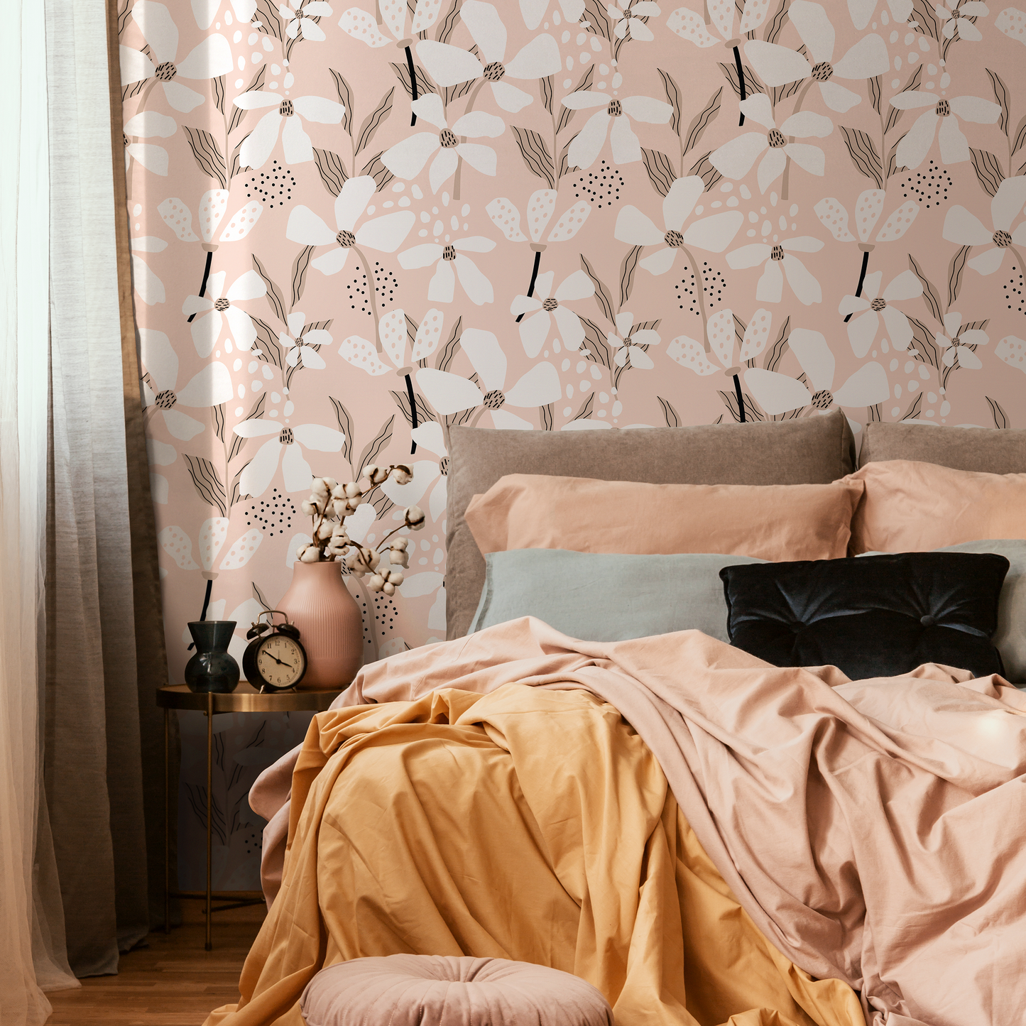Pink Abstract Floral Wallpaper / Peel and Stick Wallpaper Removable Wallpaper Home Decor Wall Art Wall Decor Room Decor - D374
