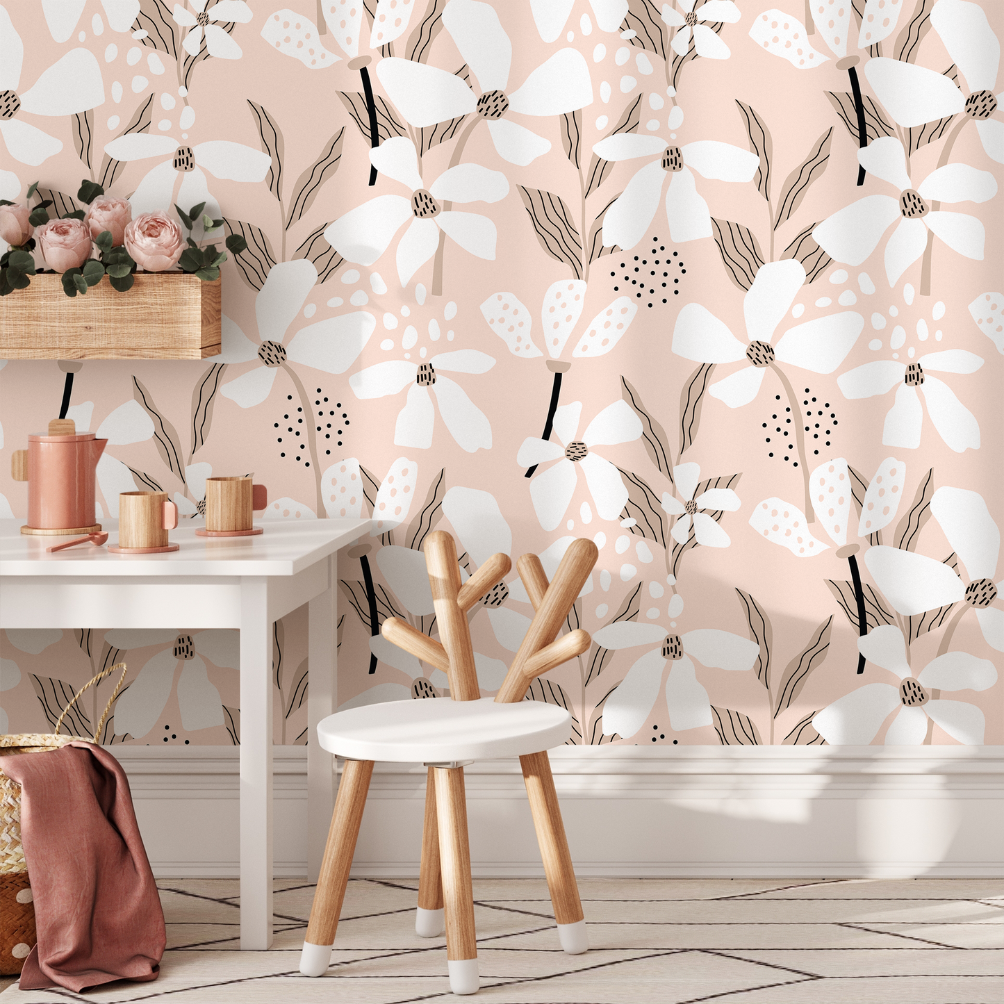 Pink Abstract Floral Wallpaper / Peel and Stick Wallpaper Removable Wallpaper Home Decor Wall Art Wall Decor Room Decor - D374