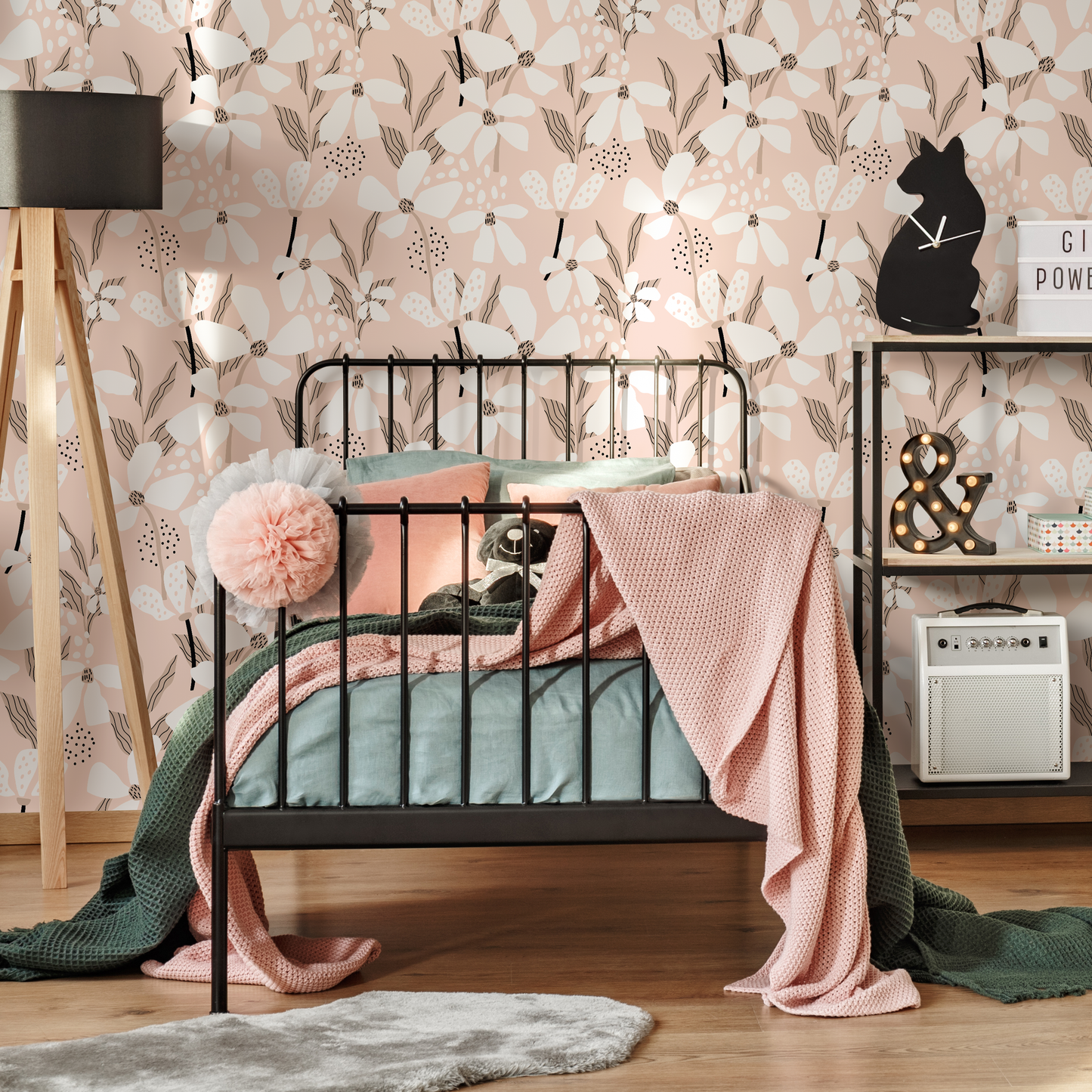 Pink Abstract Floral Wallpaper / Peel and Stick Wallpaper Removable Wallpaper Home Decor Wall Art Wall Decor Room Decor - D374