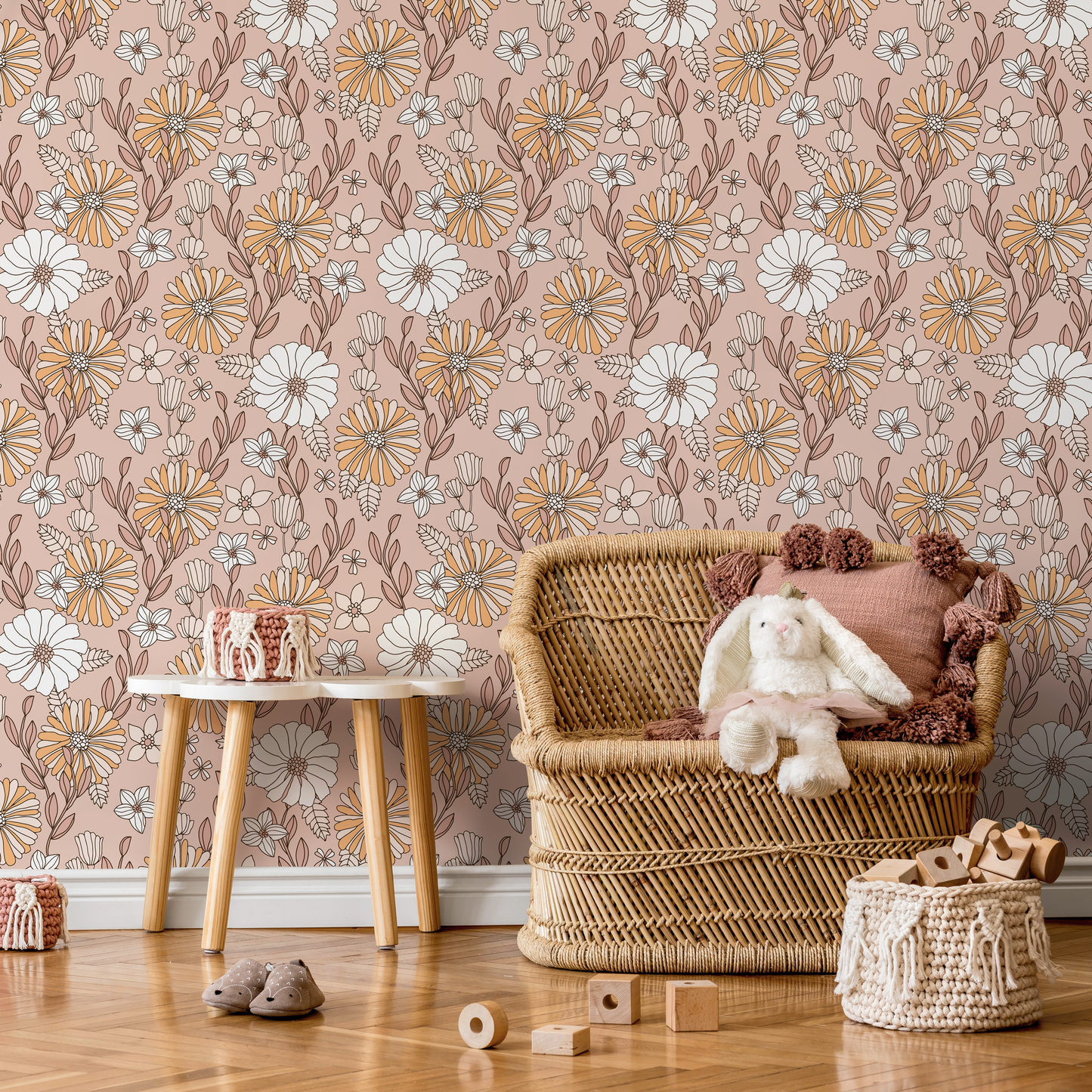 Papel pintado floral bohemio rosa / Papel pintado autoadhesivo / Papel pintado extraíble / Decoración del hogar / Arte de pared / Decoración de habitación - D377