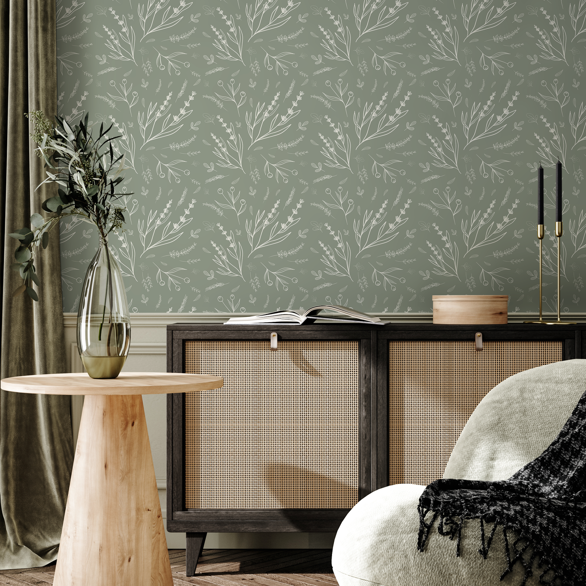 Savage Green Wildflower Wallpaper / Peel and Stick Wallpaper Removable Wallpaper Home Decor Wall Art Wall Decor Room Decor - D401 - ONDECOR.COM
