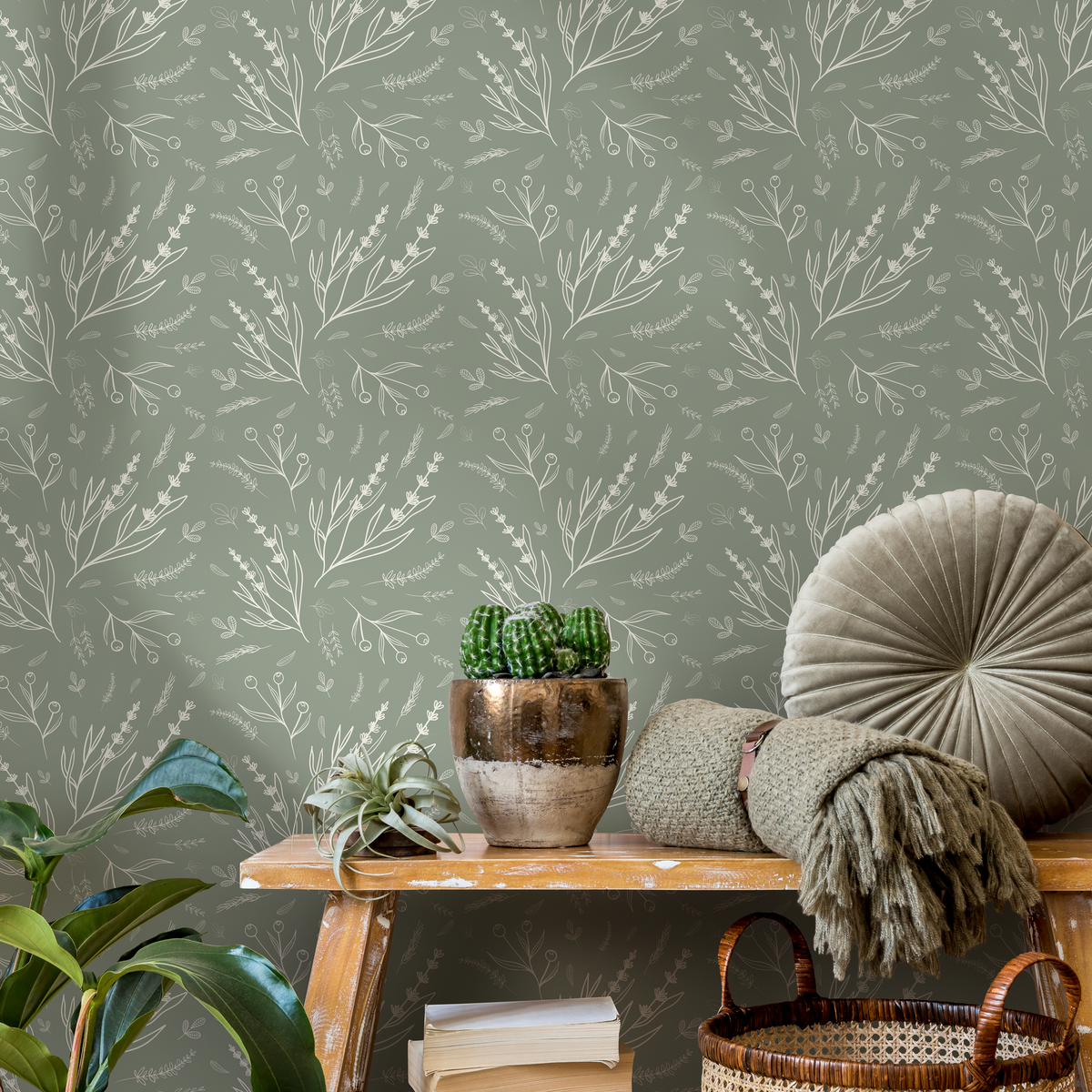 Savage Green Wildflower Wallpaper / Peel and Stick Wallpaper Removable Wallpaper Home Decor Wall Art Wall Decor Room Decor - D401 - ONDECOR.COM
