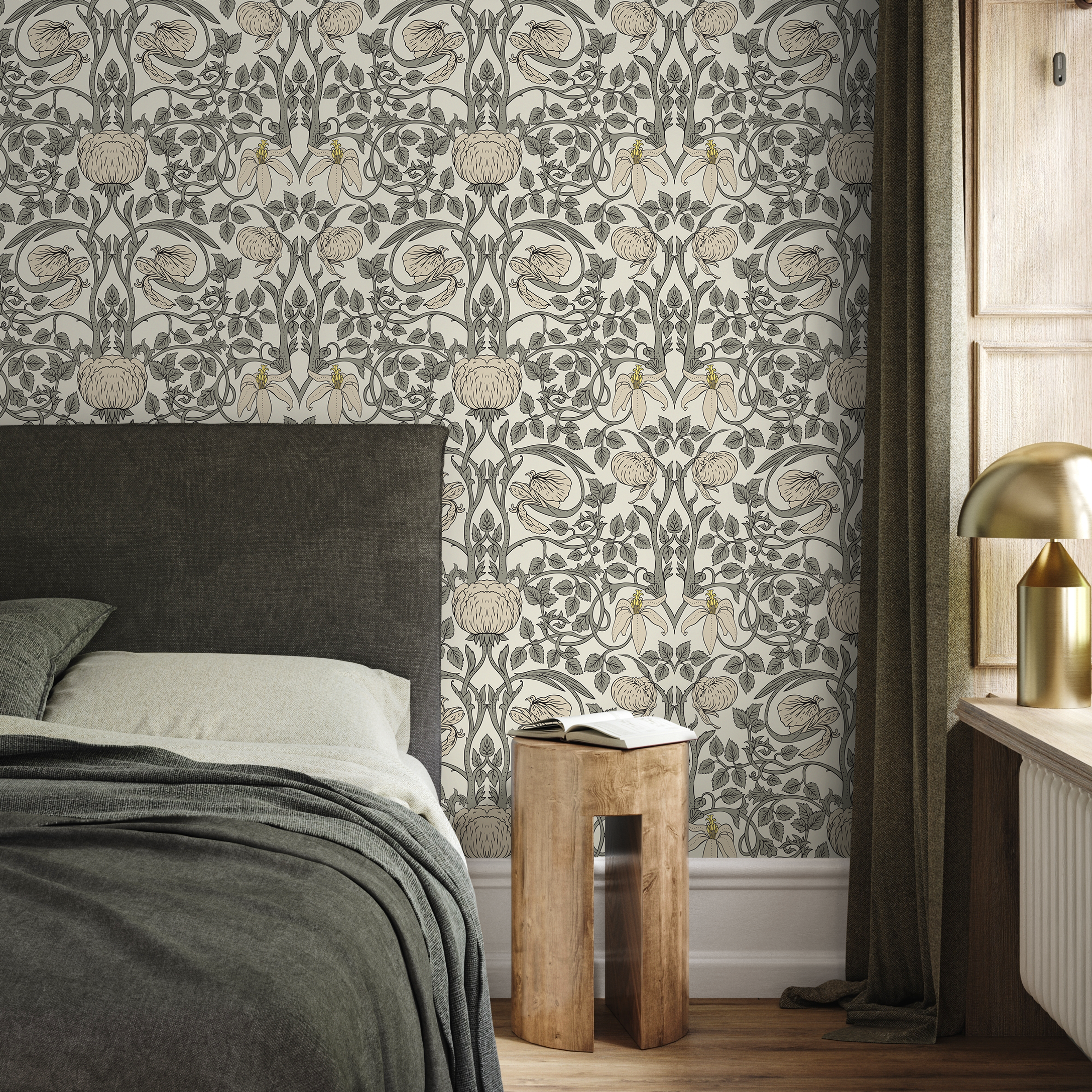 Gray Art Nouveau Wallpaper / Peel and Stick Wallpaper Removable Wallpaper Home Decor Wall Art Wall Decor Room Decor - D478 - ONDECOR.COM