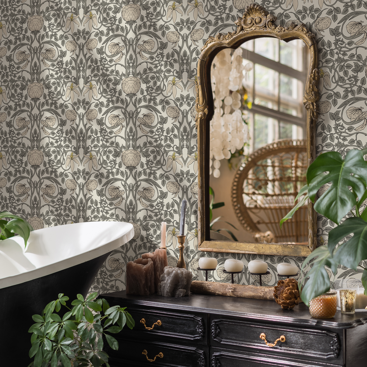 Gray Art Nouveau Wallpaper / Peel and Stick Wallpaper Removable Wallpaper Home Decor Wall Art Wall Decor Room Decor - D478 - ONDECOR.COM