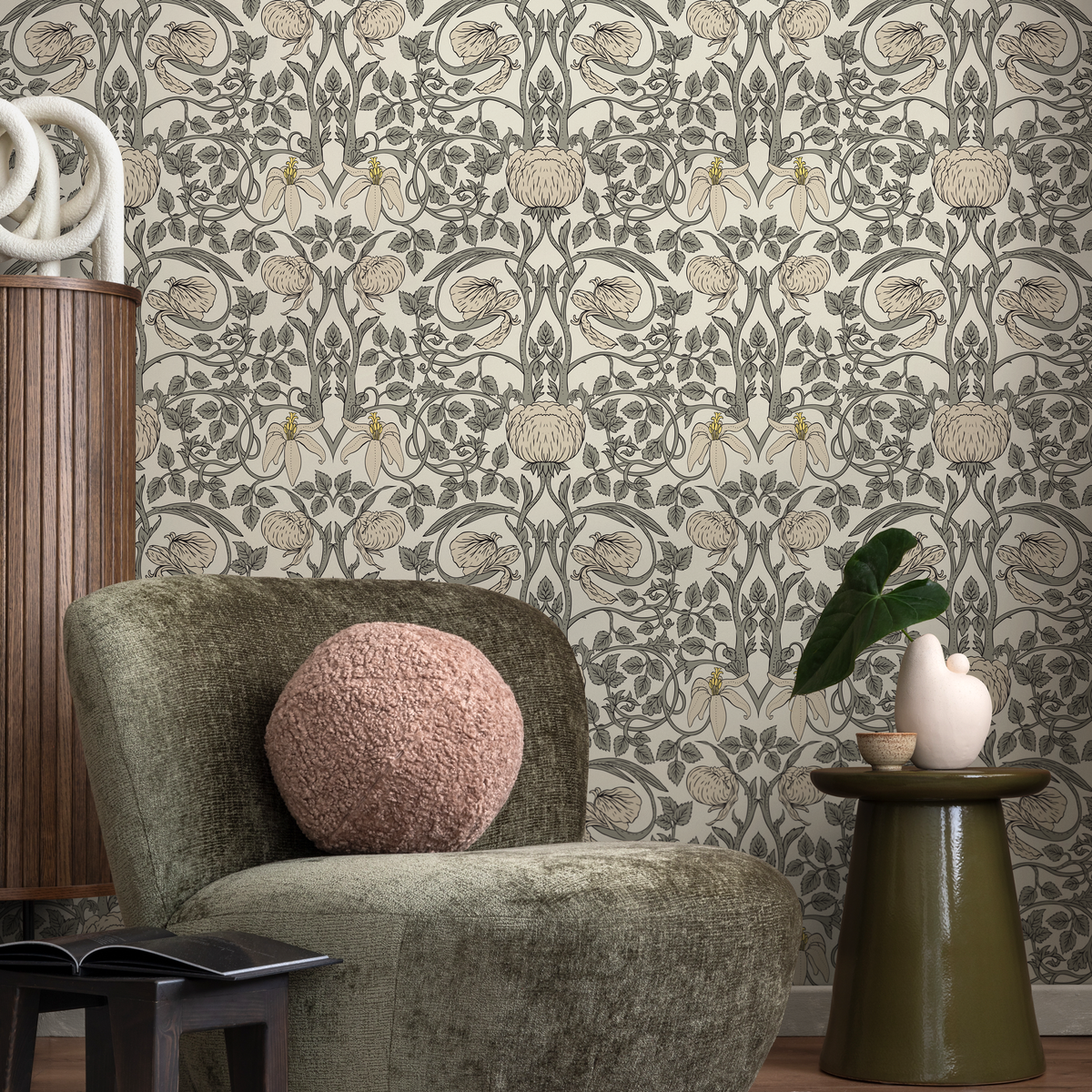 Gray Art Nouveau Wallpaper / Peel and Stick Wallpaper Removable Wallpaper Home Decor Wall Art Wall Decor Room Decor - D478 - ONDECOR.COM