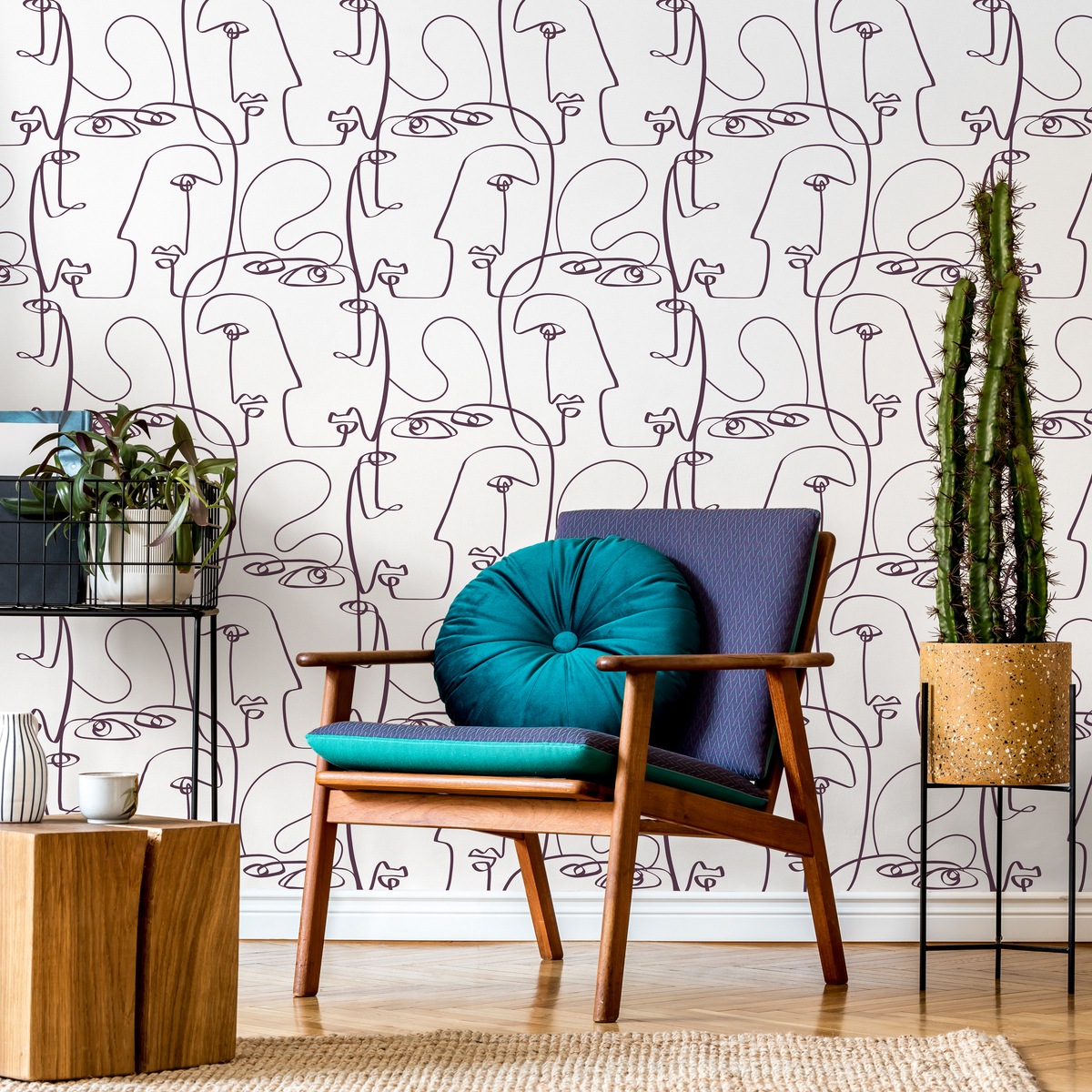 Face Art Line Wallpaper / Peel and Stick Wallpaper Removable Wallpaper Home Decor Wall Art Wall Decor Room Decor - D492 - ONDECOR.COM