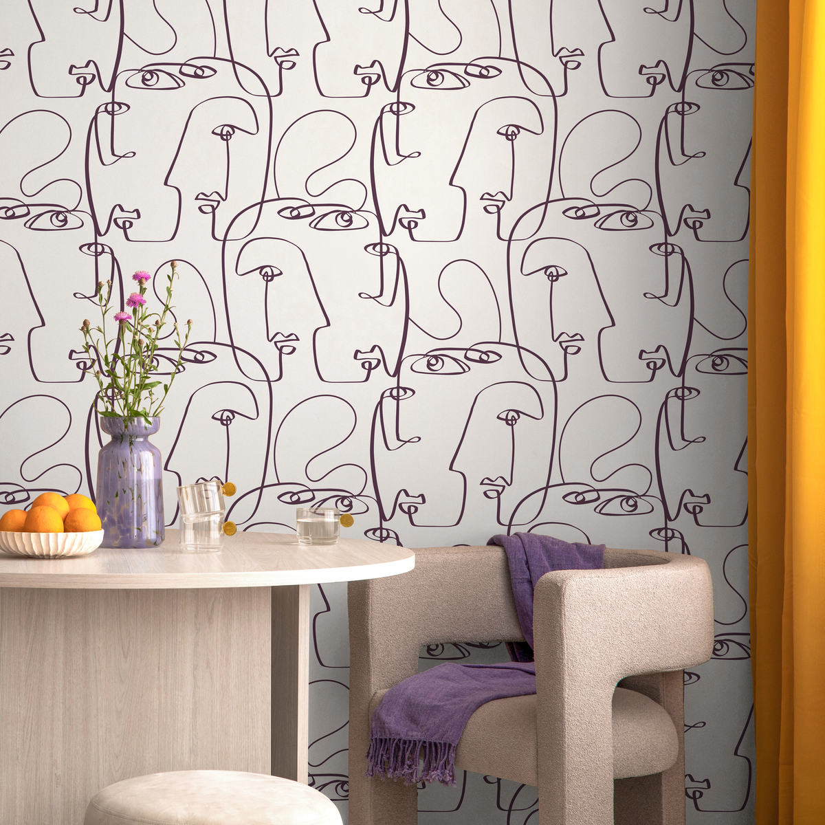 Face Art Line Wallpaper / Peel and Stick Wallpaper Removable Wallpaper Home Decor Wall Art Wall Decor Room Decor - D492 - ONDECOR.COM