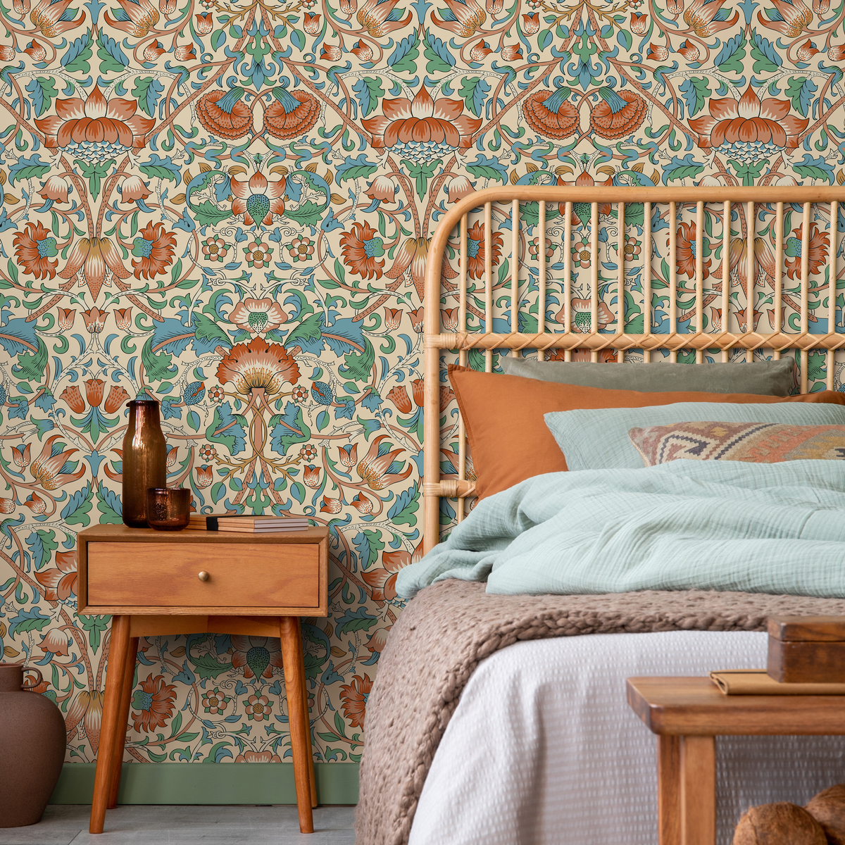 Green and Red Vintage Wallpaper / Peel and Stick Wallpaper Removable Wallpaper Home Decor Wall Art Wall Decor Room Decor - D521 - ONDECOR.COM