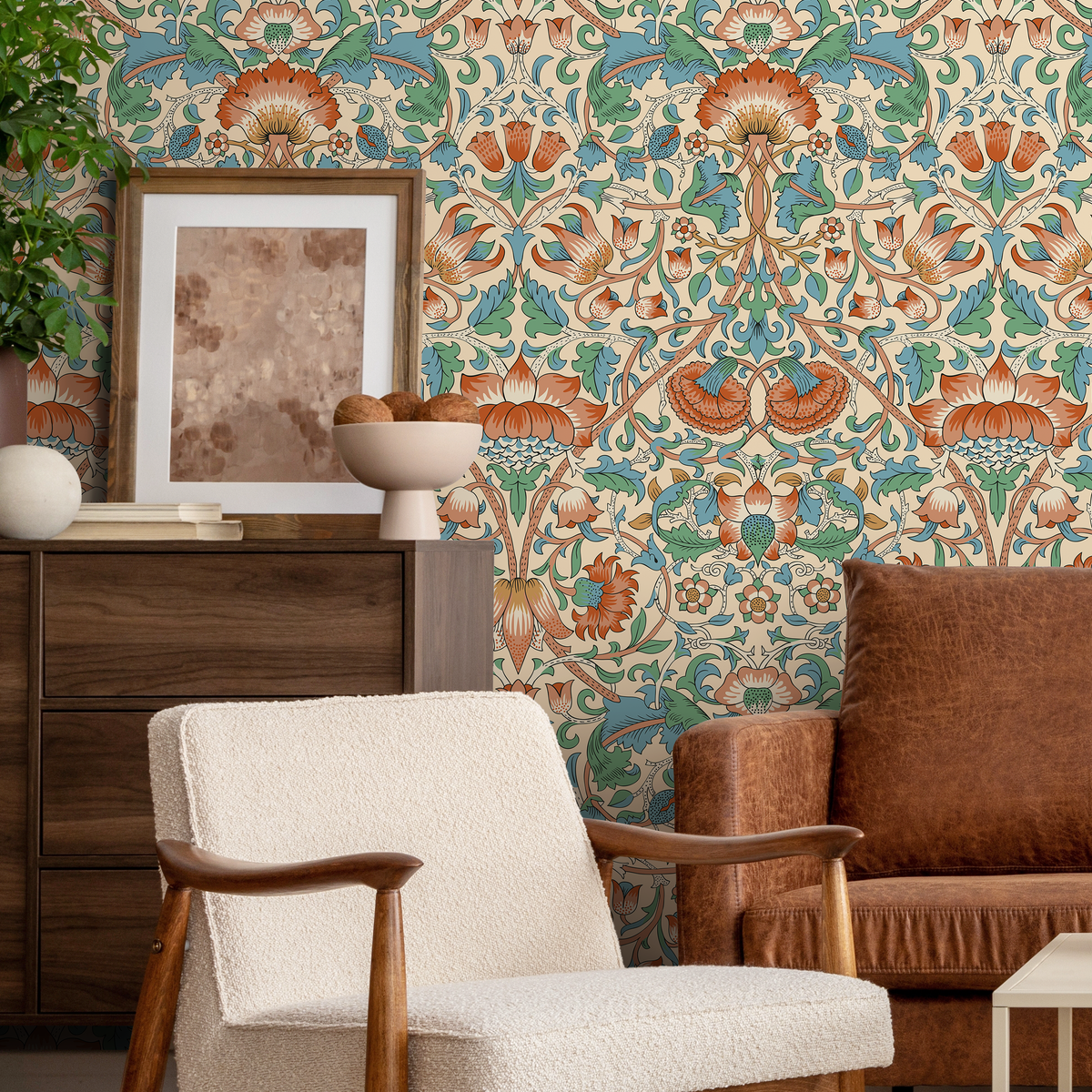 Green and Red Vintage Wallpaper / Peel and Stick Wallpaper Removable Wallpaper Home Decor Wall Art Wall Decor Room Decor - D521 - ONDECOR.COM