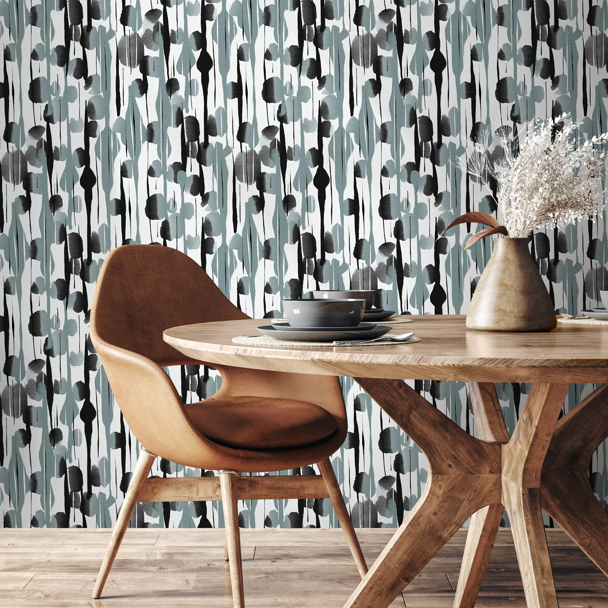 Black and Blue Abstract Paint Wallpaper / Peel and Stick Wallpaper Removable Wallpaper Home Decor Wall Art Wall Decor Room Decor - D538 - ONDECOR.COM