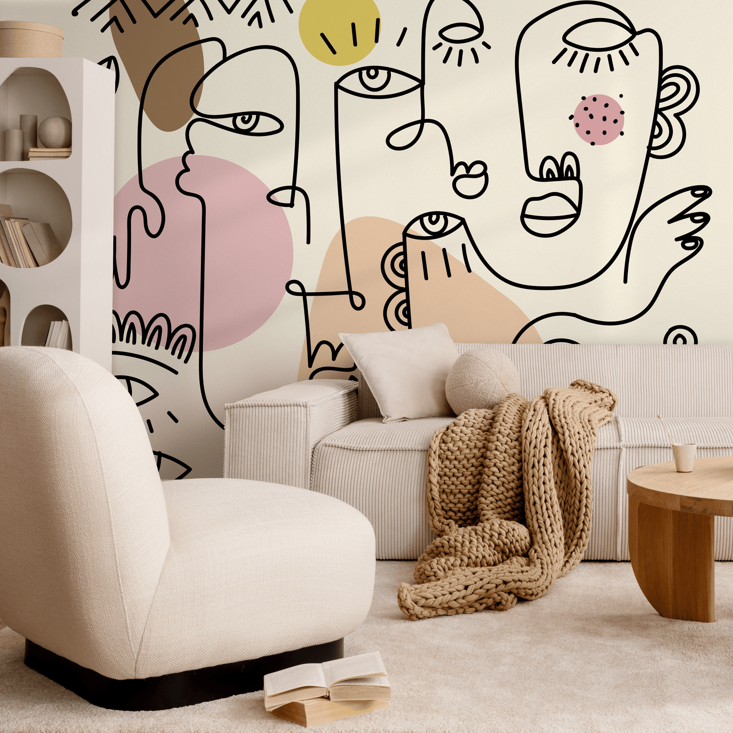 Mural de caras abstractas, papel tapiz moderno, papel tapiz autoadhesivo, decoración del hogar - D600