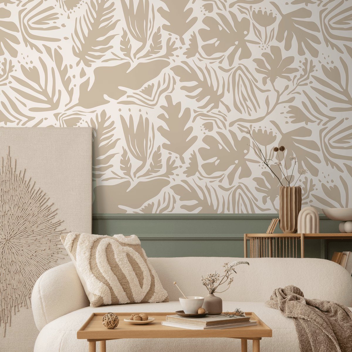 Neutral Leaf Abstract Wallpaper Boho Wallpaper Peel and Stick and Traditional Wallpaper - D665 - ONDECOR.COM