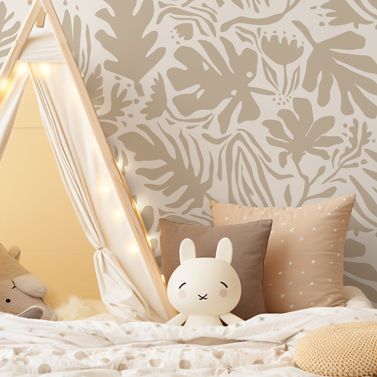 Neutral Leaf Abstract Wallpaper Boho Wallpaper Peel and Stick and Traditional Wallpaper - D665 - ONDECOR.COM