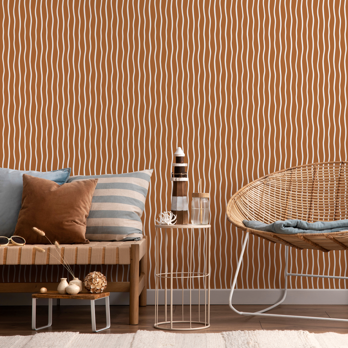 Terracotta Minimalist Lines Wallpaper Boho Wallpaper Peel and Stick and Traditional Wallpaper - D749 - ONDECOR.COM