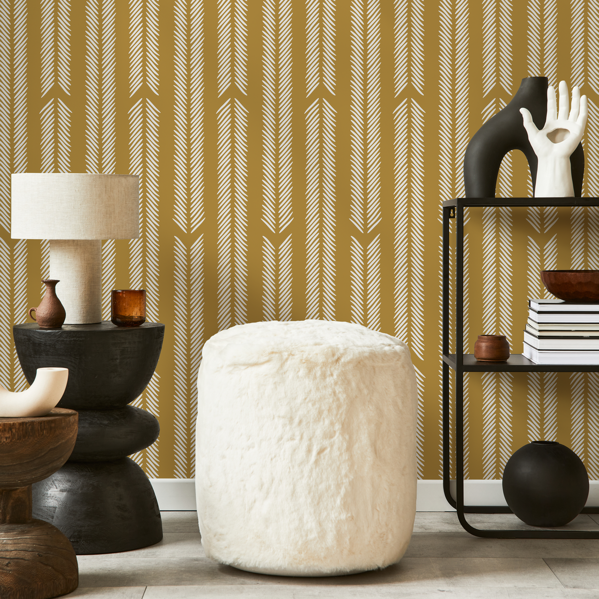 Mustard Herringbone Wallpaper Minimalist Wallpaper Peel and Stick and Traditional Wallpaper - D801 - ONDECOR.COM