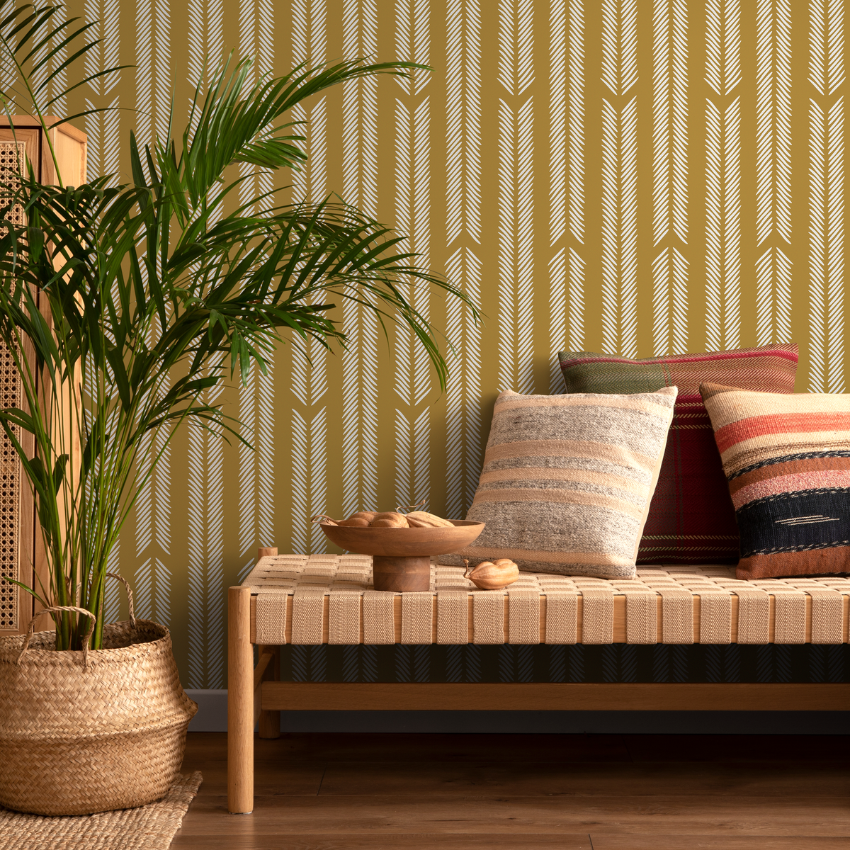 Mustard Herringbone Wallpaper Minimalist Wallpaper Peel and Stick and Traditional Wallpaper - D801 - ONDECOR.COM