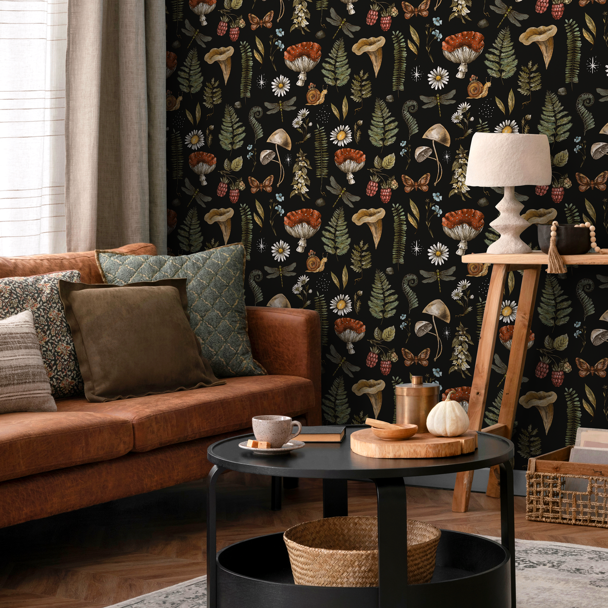 Dark Mushroom Wallpaper Dark Botanical Wallpaper Peel and Stick and Traditional Wallpaper - D821 - ONDECOR.COM