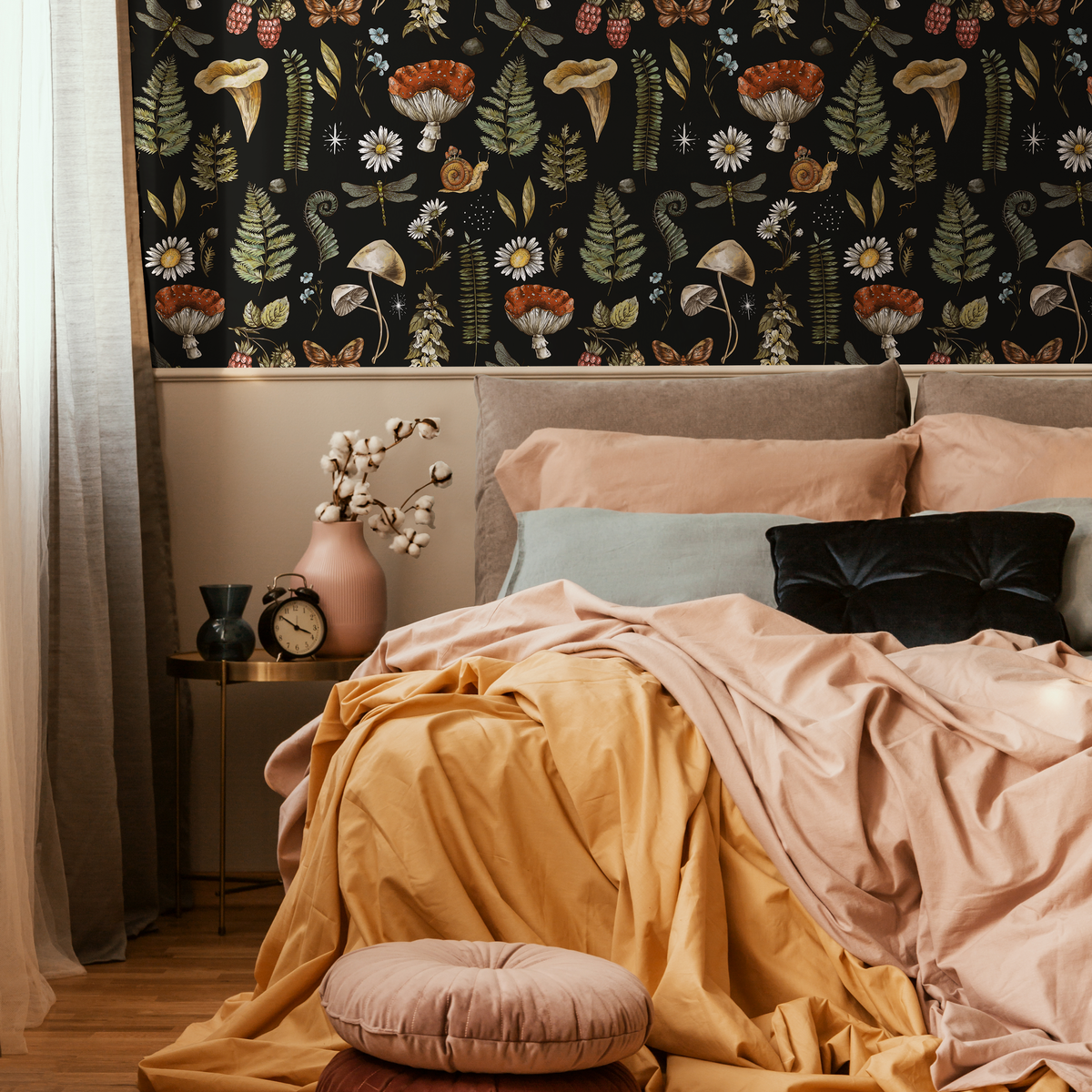 Dark Mushroom Wallpaper Dark Botanical Wallpaper Peel and Stick and Traditional Wallpaper - D821 - ONDECOR.COM