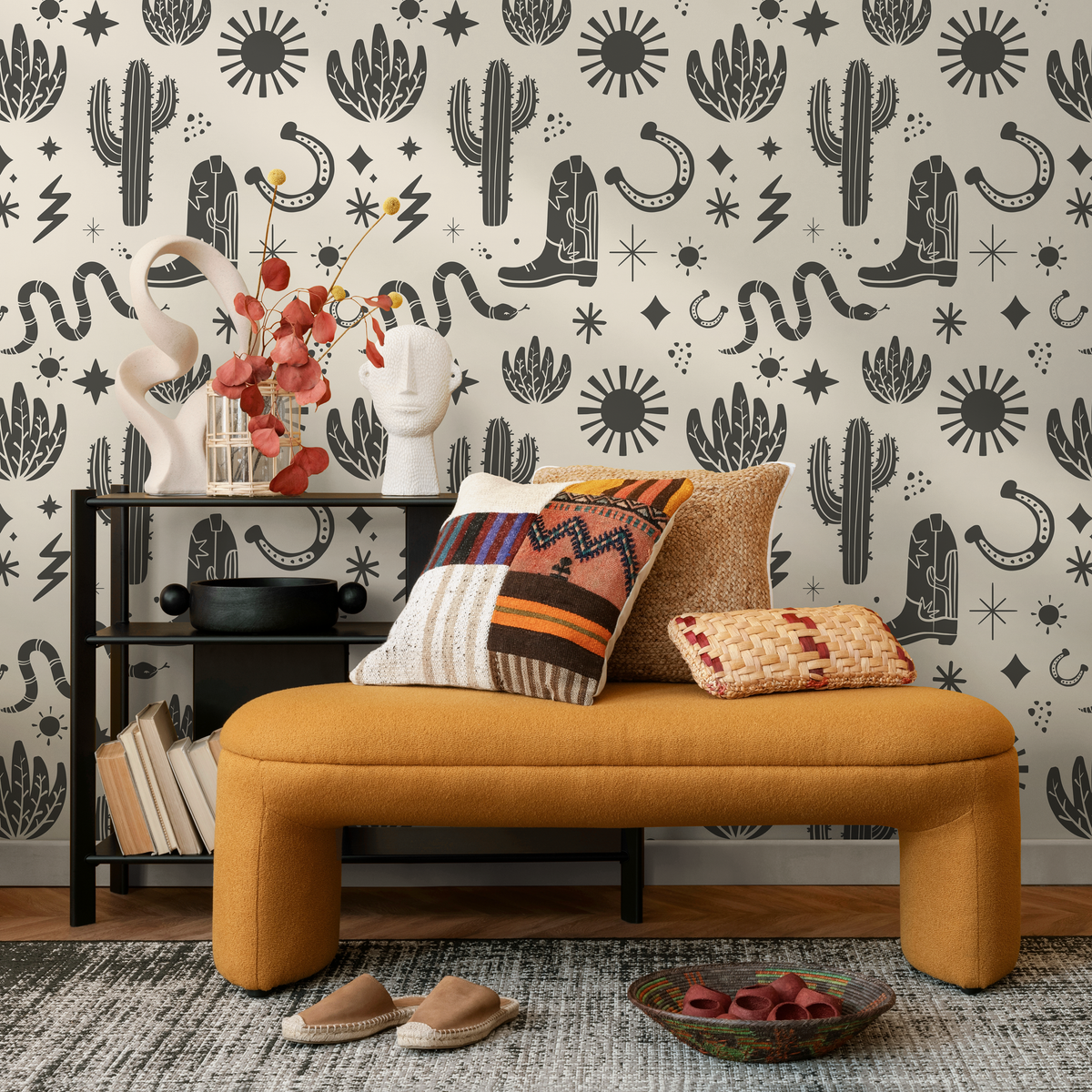 Vintage Western Wallpaper Cowboys Boots Wallpaper Peel and Stick and Traditional Wallpaper - D826 - ONDECOR.COM