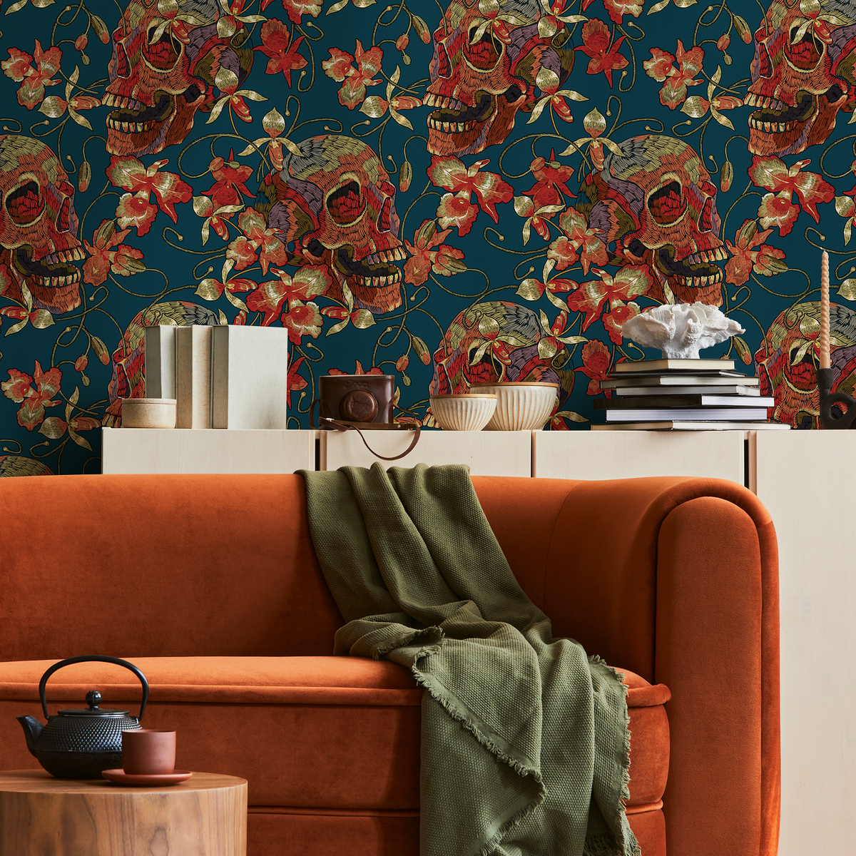 Gothic Skull Wallpaper Maximalist Wallpaper Peel and Stick and Traditional Wallpaper - D895 - ONDECOR.COM