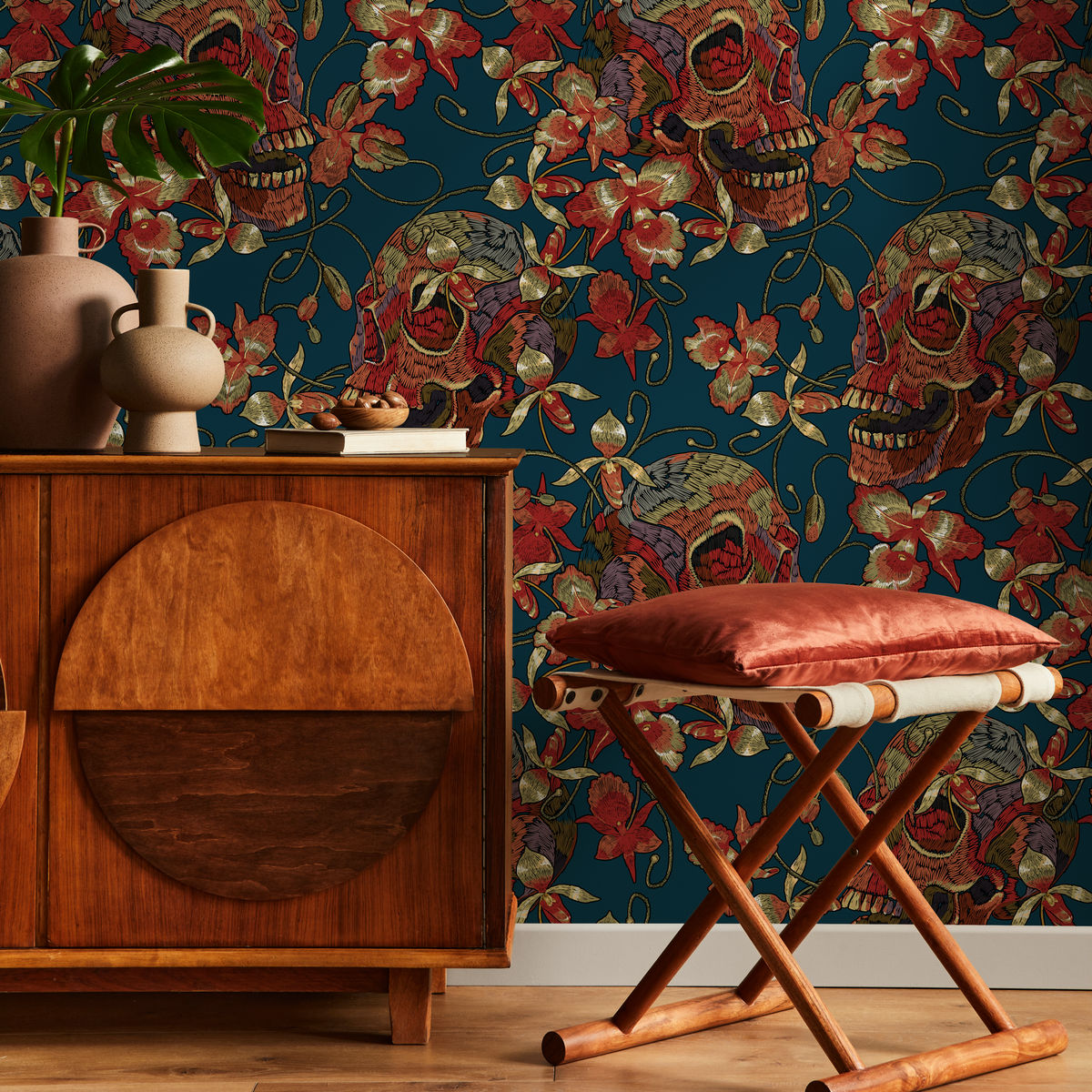 Gothic Skull Wallpaper Maximalist Wallpaper Peel and Stick and Traditional Wallpaper - D895 - ONDECOR.COM