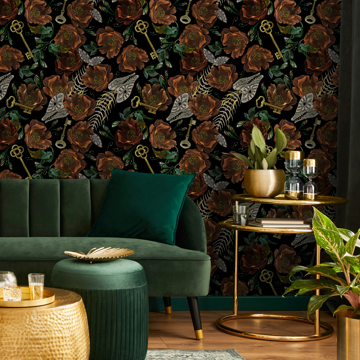 Whimsical Floral Wallpaper Fish Skeleton Wallpaper Peel and Stick and Traditional Wallpaper - D919 - ONDECOR.COM