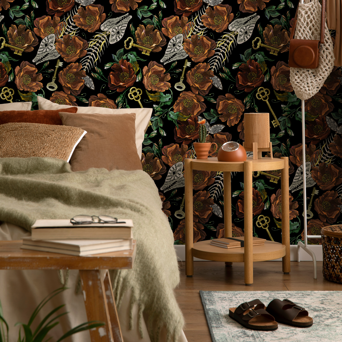 Whimsical Floral Wallpaper Fish Skeleton Wallpaper Peel and Stick and Traditional Wallpaper - D919 - ONDECOR.COM