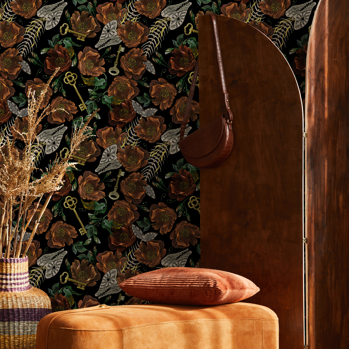 Whimsical Floral Wallpaper Fish Skeleton Wallpaper Peel and Stick and Traditional Wallpaper - D919 - ONDECOR.COM