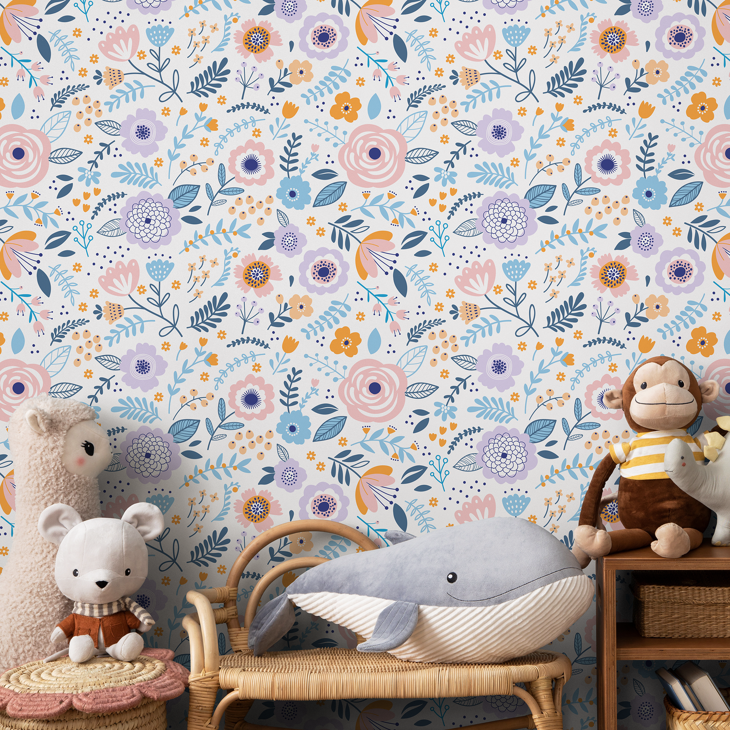 Papel tapiz autoadhesivo, papel tapiz removible, decoración del hogar, arte de pared, decoración de habitaciones / Lindo papel tapiz floral - D933