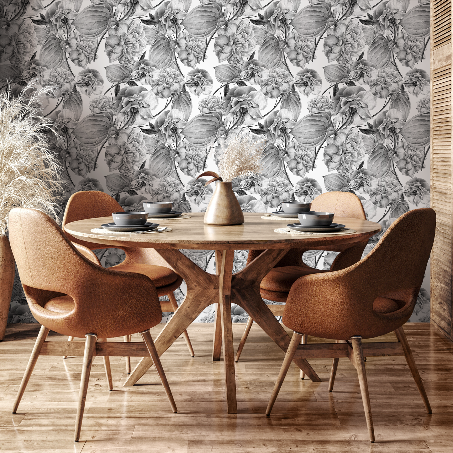 Papier peint amovible, papier peint autocollant, papier peint mural - Papier peint tropical en niveaux de gris - D973