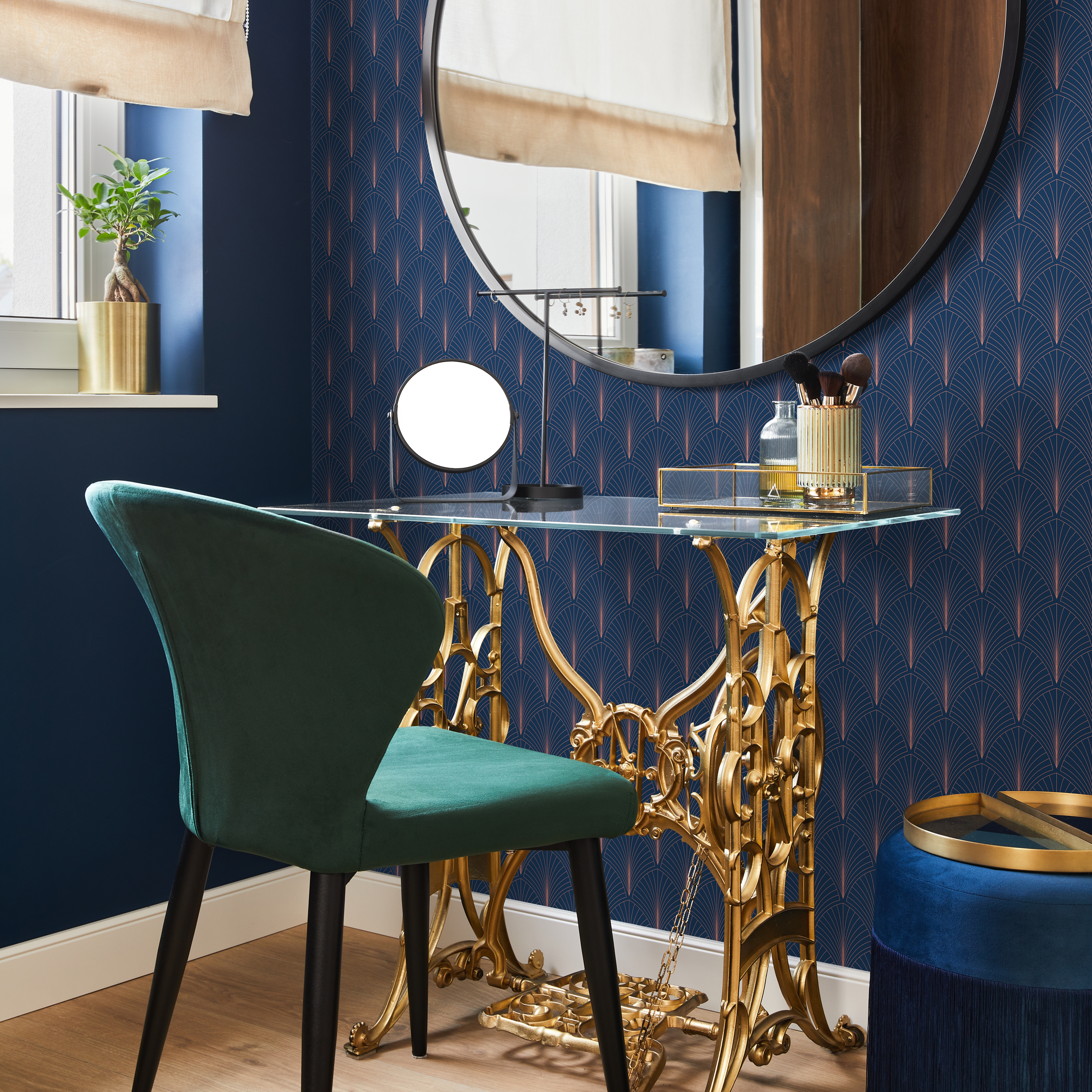 Art Deco Wallpaper in Blue & Gold | Removable Wall Decor – ONDECOR.COM