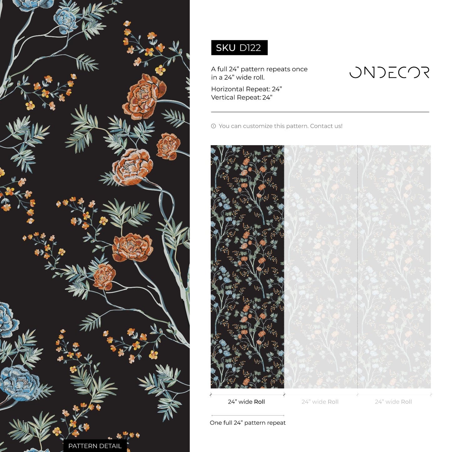 Papier peint à motif floral foncé / Papier peint autocollant amovible - Décoration d'intérieur - D122
