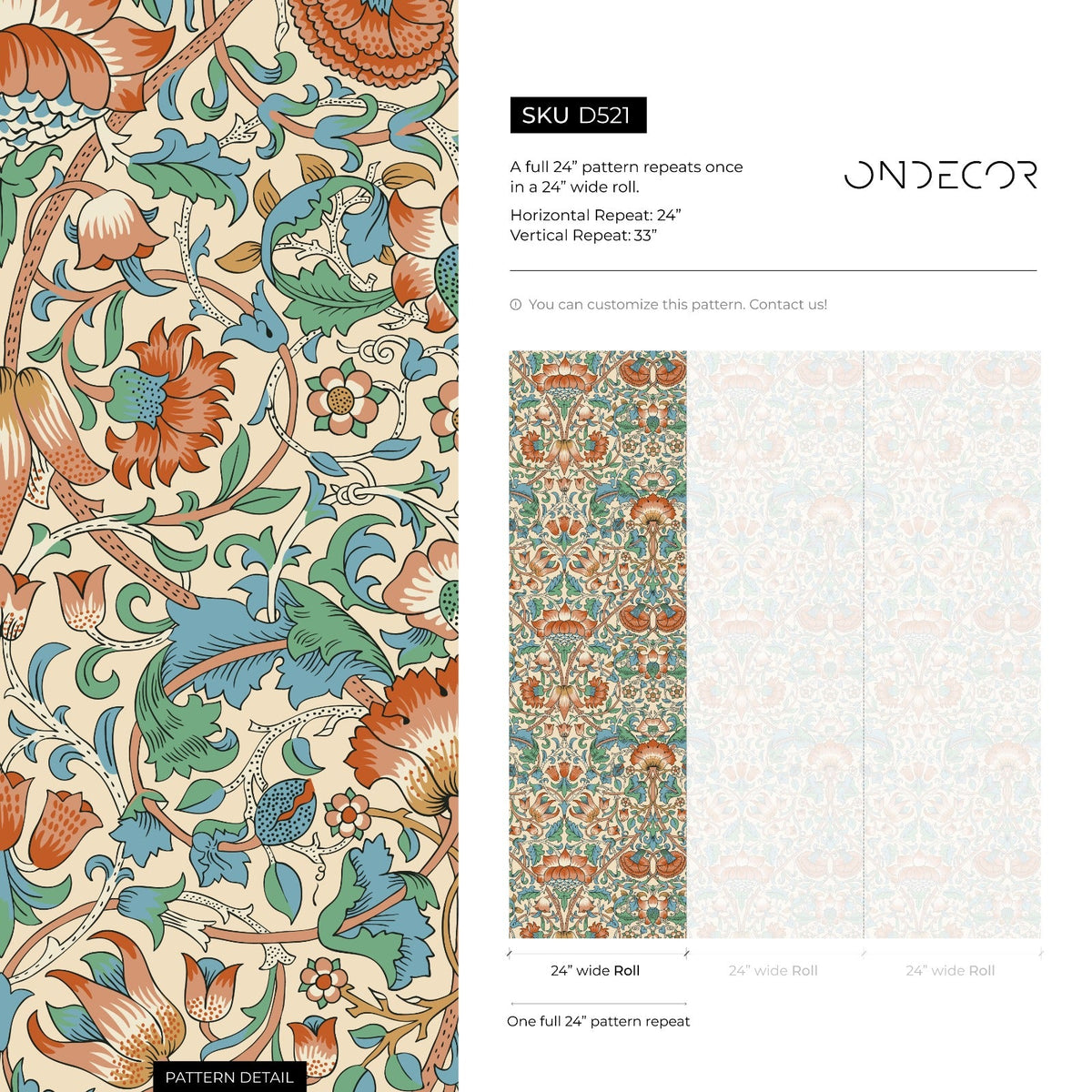 Green and Red Vintage Wallpaper / Peel and Stick Wallpaper Removable Wallpaper Home Decor Wall Art Wall Decor Room Decor - D521 - ONDECOR.COM