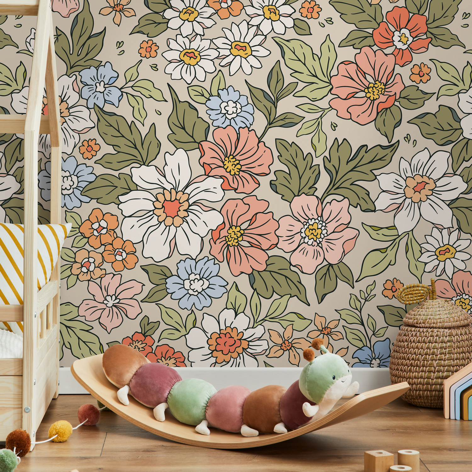 Papier peint mural vintage Annete à fleurs des prés - Grand format, motif floral, à décoller et à coller, amovible, repositionnable ou traditionnel, pré-encollé - ZACH