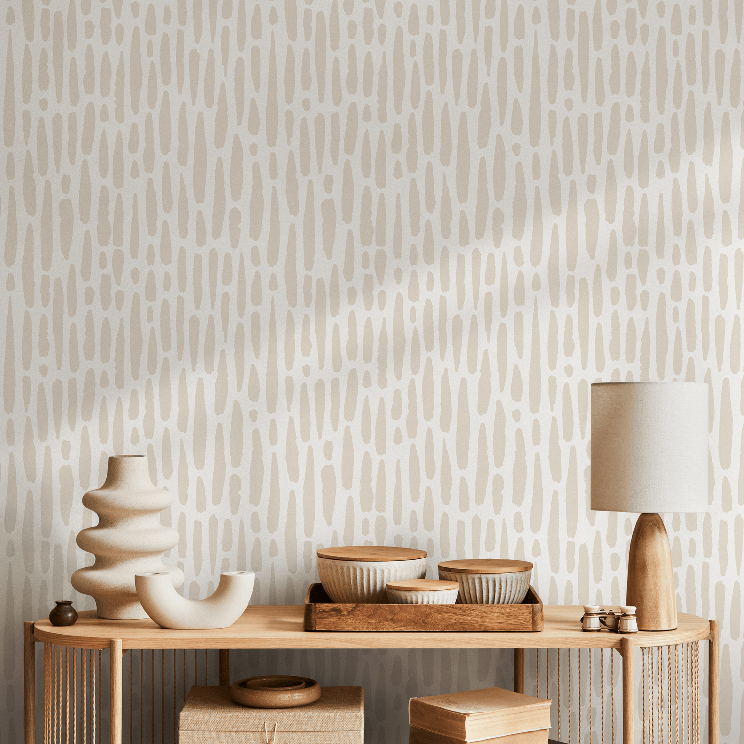 Abstract Wallpaper with Vertical Brush Strokes in Sand and Cream - ZACJ