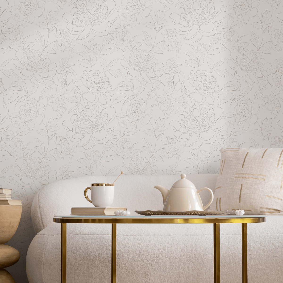 Boho Minimalist Peony Wallpaper Peel and Stick Removable Repositionable Geometric Minimalistic Abstract - ZACL - ONDECOR.COM