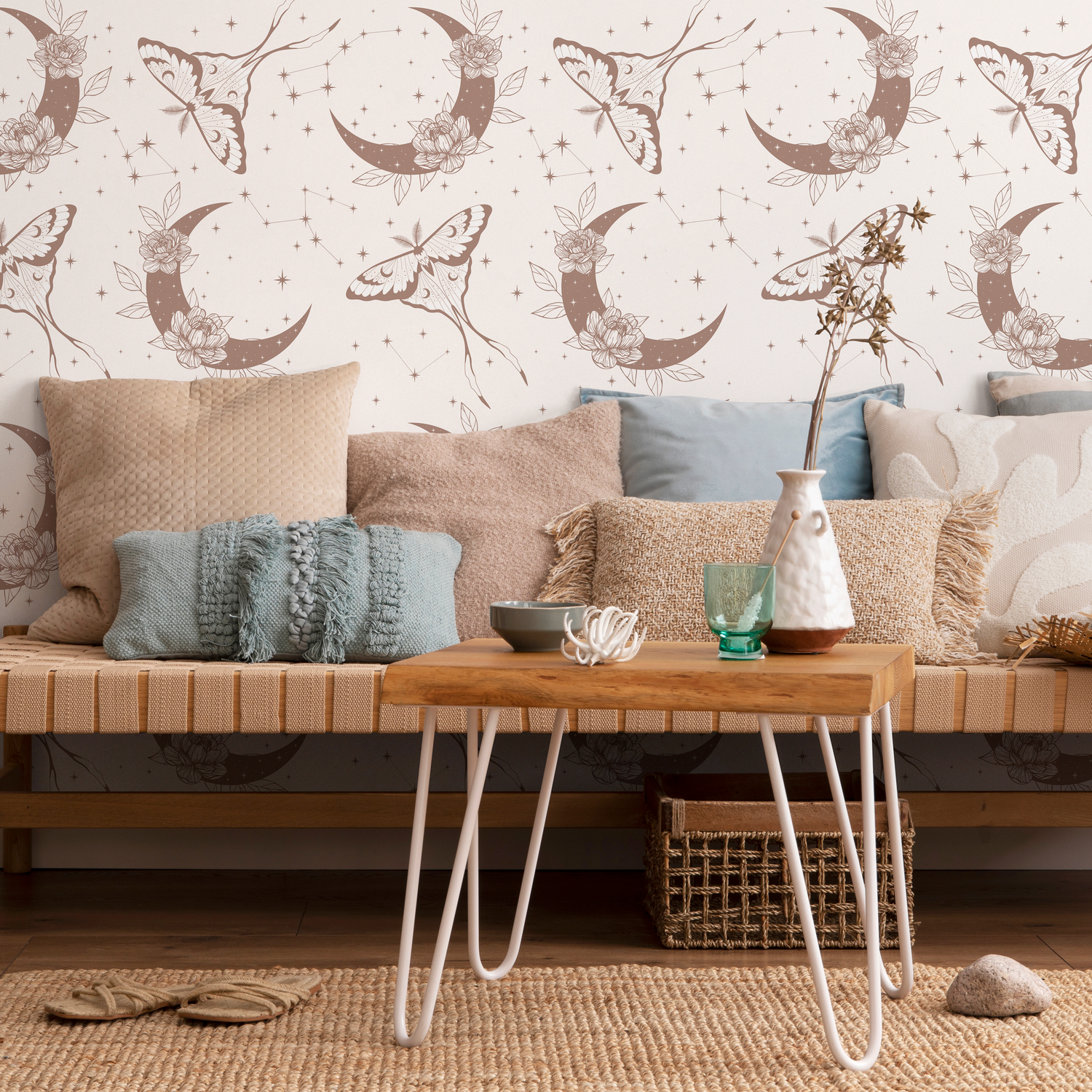 Papel pintado místico y celestial, papel pintado despegable y adhesivo, papel pintado despegable y adhesivo, papel pintado de luna y mariposa - ZACT