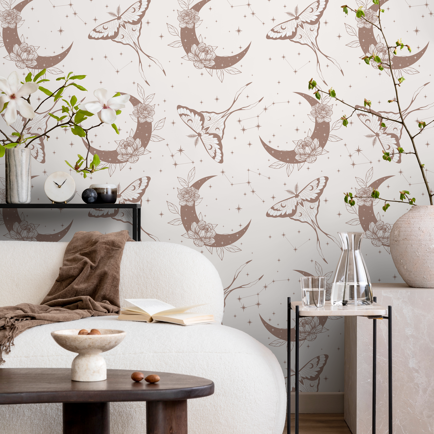 Papel pintado místico y celestial, papel pintado despegable y adhesivo, papel pintado despegable y adhesivo, papel pintado de luna y mariposa - ZACT