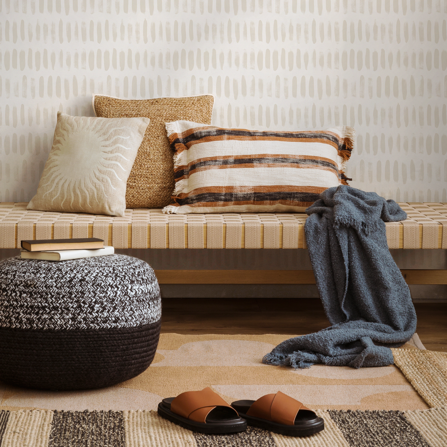 Abstract Wallpaper with Painted Brush Strokes in Sand and Cream - ZADE