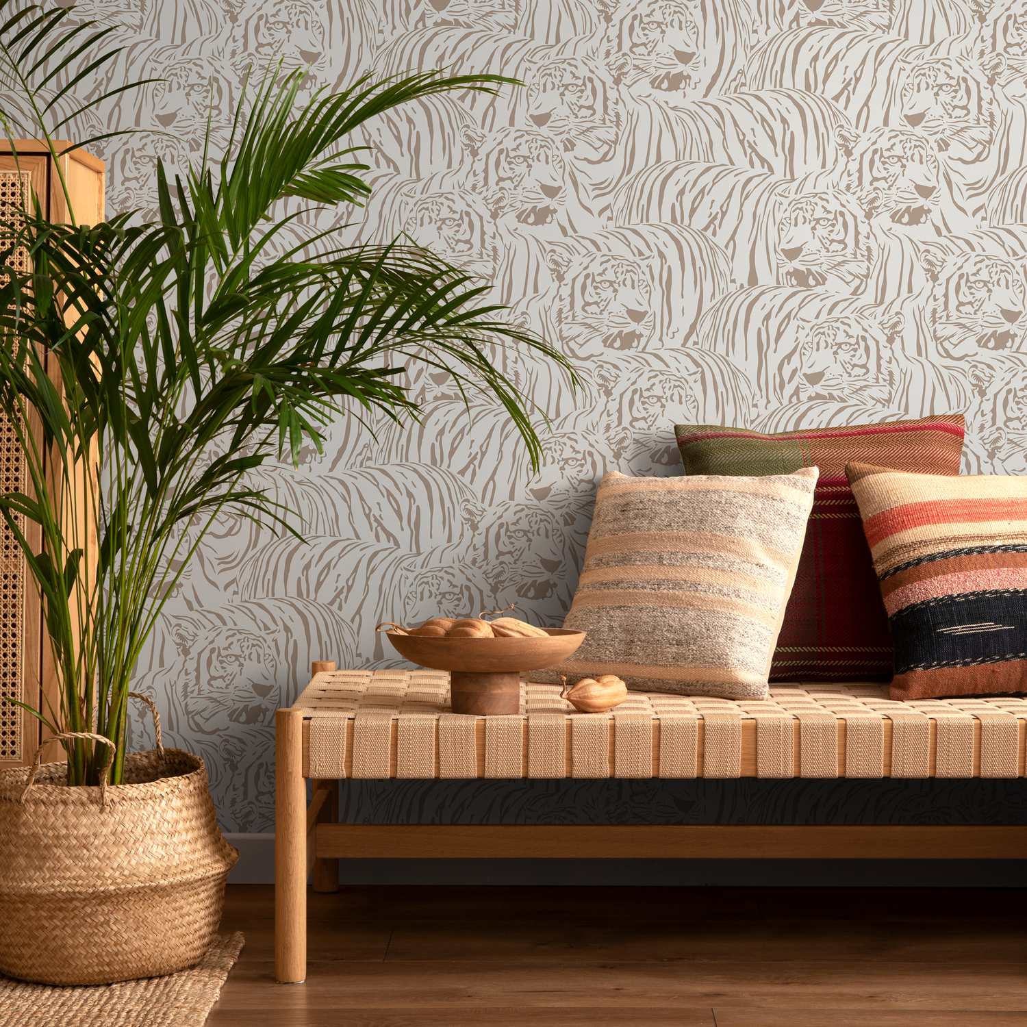 Papel pintado bohemio con tigre neutro, despegable y adhesivo, con estampado animal, reposicionable y adhesivo - ZADG