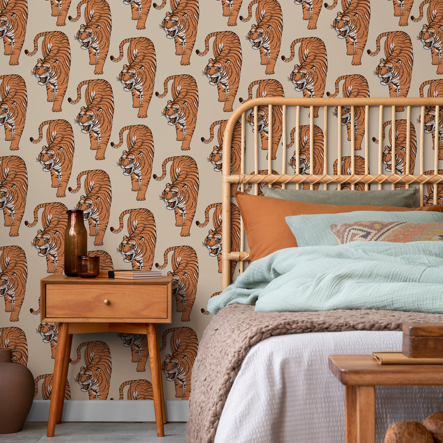 Papel pintado de tigre bohemio, despegable y adhesivo, papel pintado reposicionable con estampado animal - ZADI
