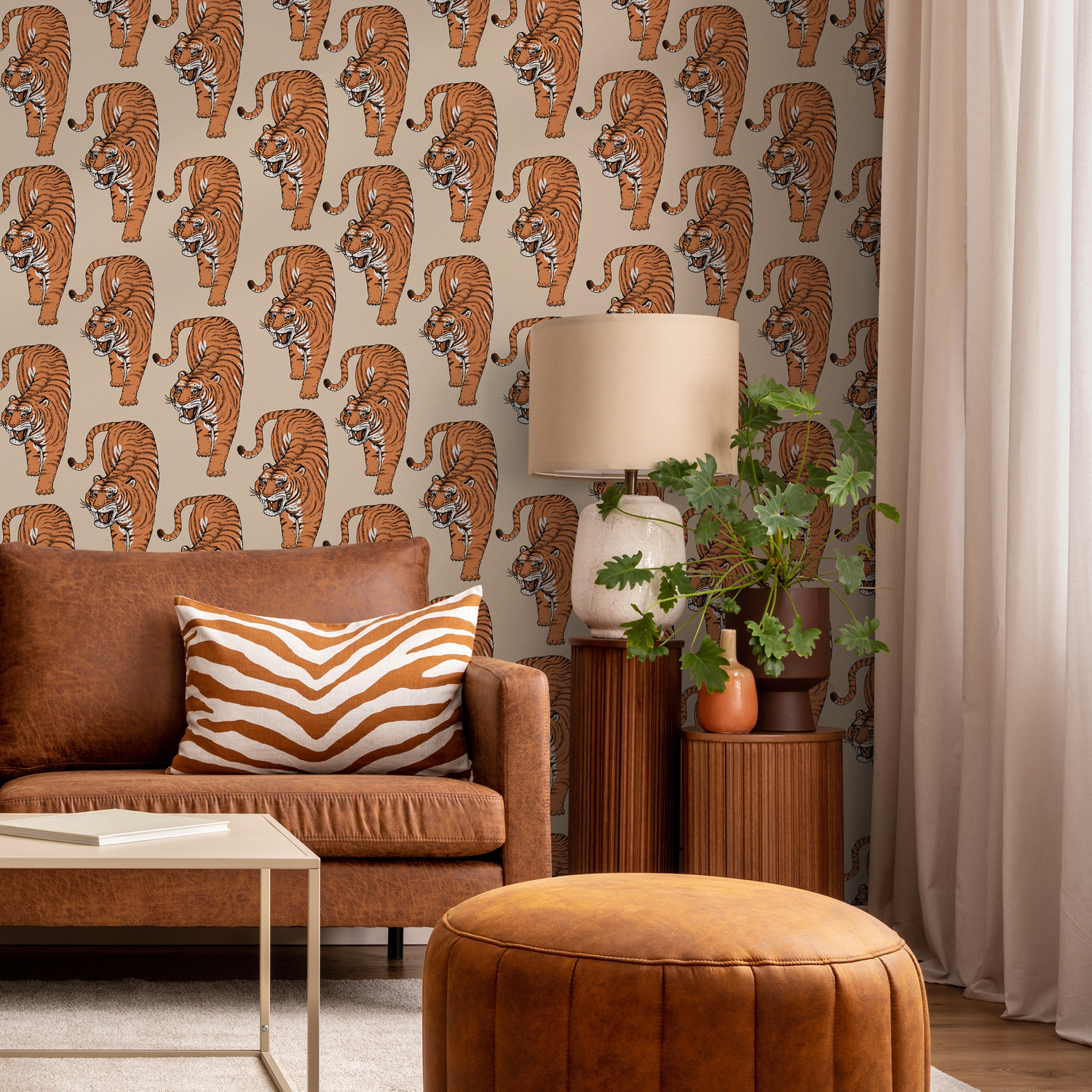 Papel pintado de tigre bohemio, despegable y adhesivo, papel pintado reposicionable con estampado animal - ZADI