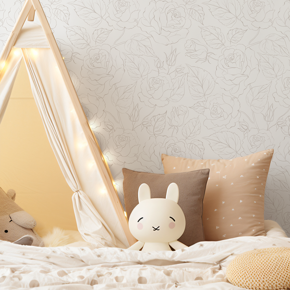 Neutral Boho Minimalist Peony Wallpaper Peel and Stick Removable Repositionable Geometric Minimalistic Abstract - ZADK - ONDECOR.COM